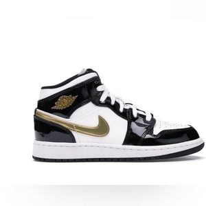 Air Jordan 1 Mid Patent Black White Gold GS Used Size 1.5 Y